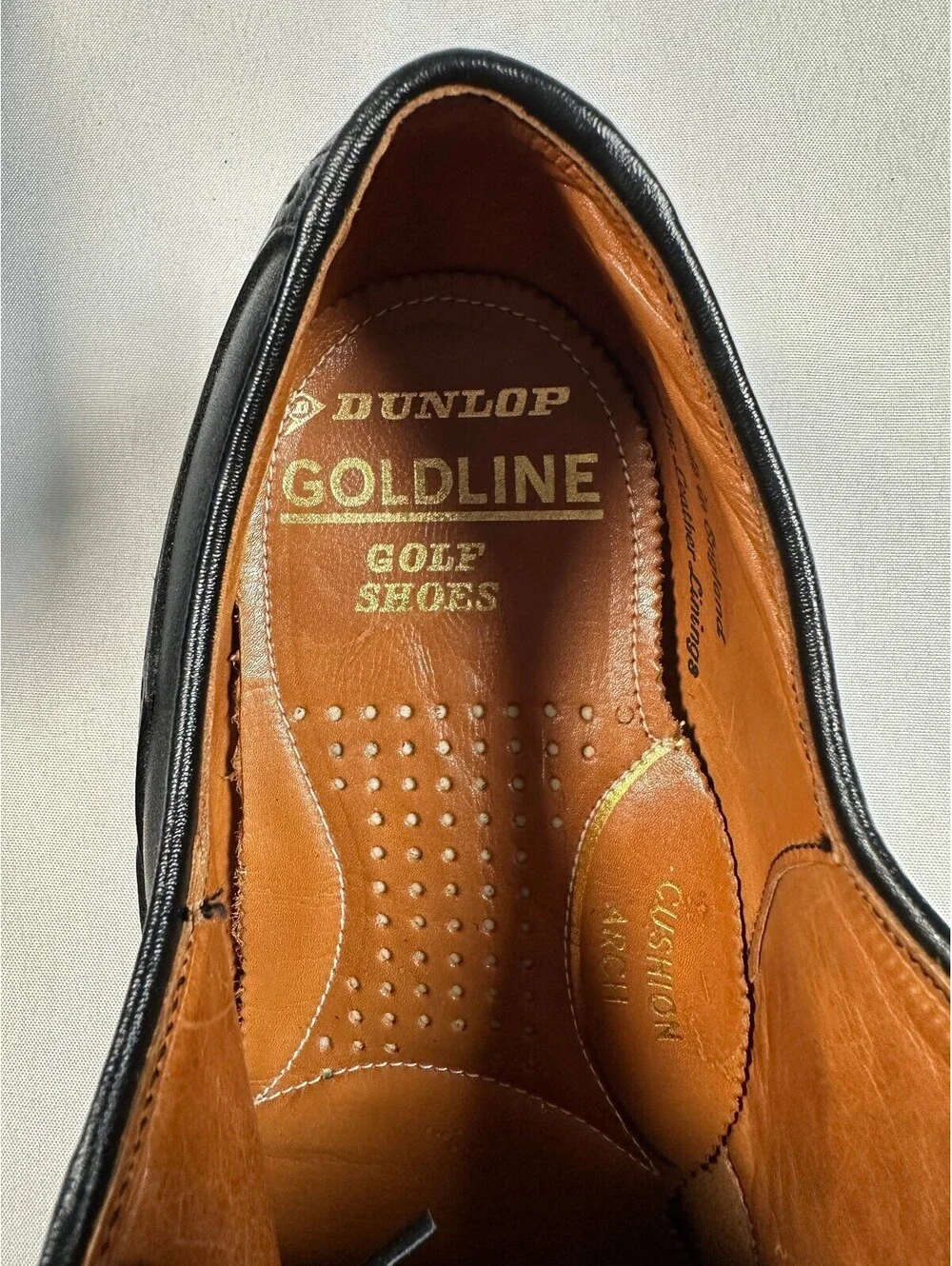 Vtg Dunlop Goldline Black Leather Wingtip Spiked Golf Shoes 11.5 E Made England